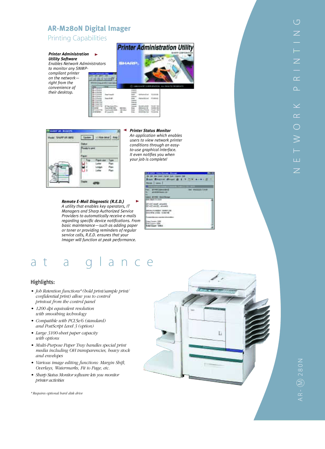 Sharp AR-M280U, AR-M280N Utility Software, Printer Status Monitor, To-use graphical interface, It even notifies you when 