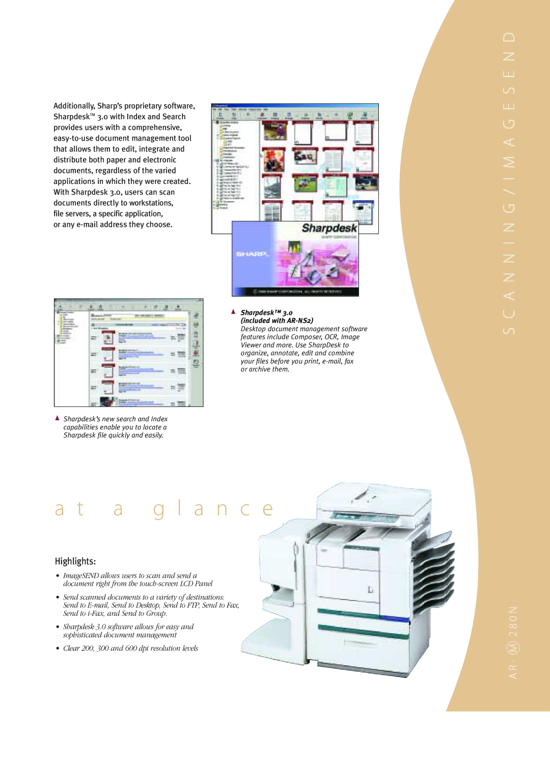 Sharp AR-M280U, AR-M280N manual Or archive them, Sharpdesk 3.0 included with AR-NS2 