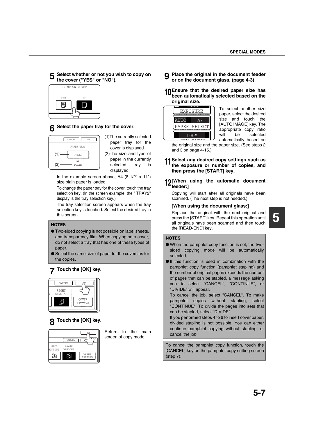 Sharp AR-M351U AR-M451U AR-M351N AR-M451N specifications Select the paper tray for the cover, When using the document glass 