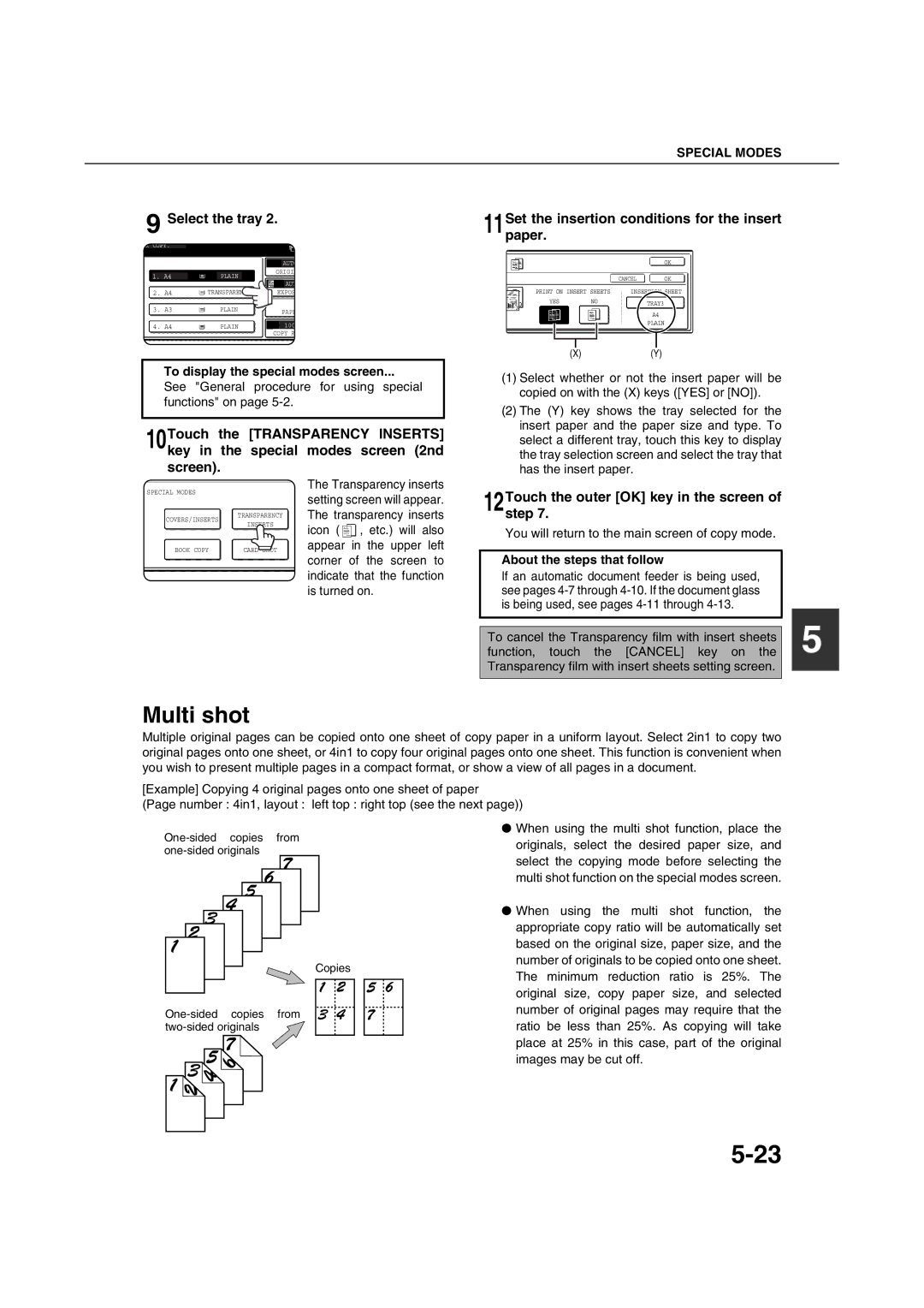 Sharp AR-M351U AR-M451U AR-M351N AR-M451N Multi shot, Paper, Step, 11Set the insertion conditions for the insert 