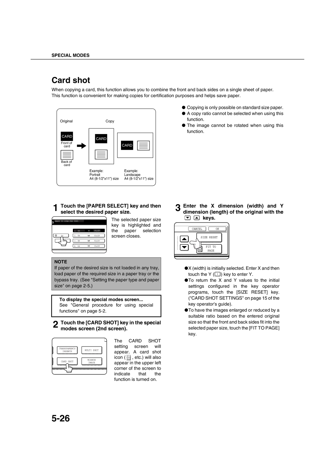 Sharp AR-M351U AR-M451U AR-M351N AR-M451N specifications Card shot, Selected paper size 