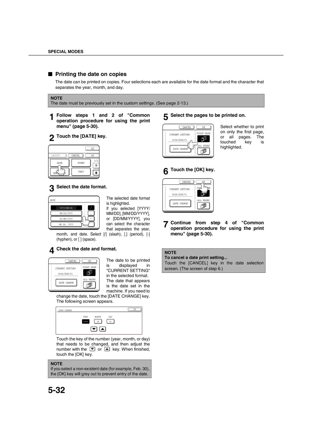 Sharp AR-M351U AR-M451U AR-M351N AR-M451N Printing the date on copies, Select the date format, Check the date and format 