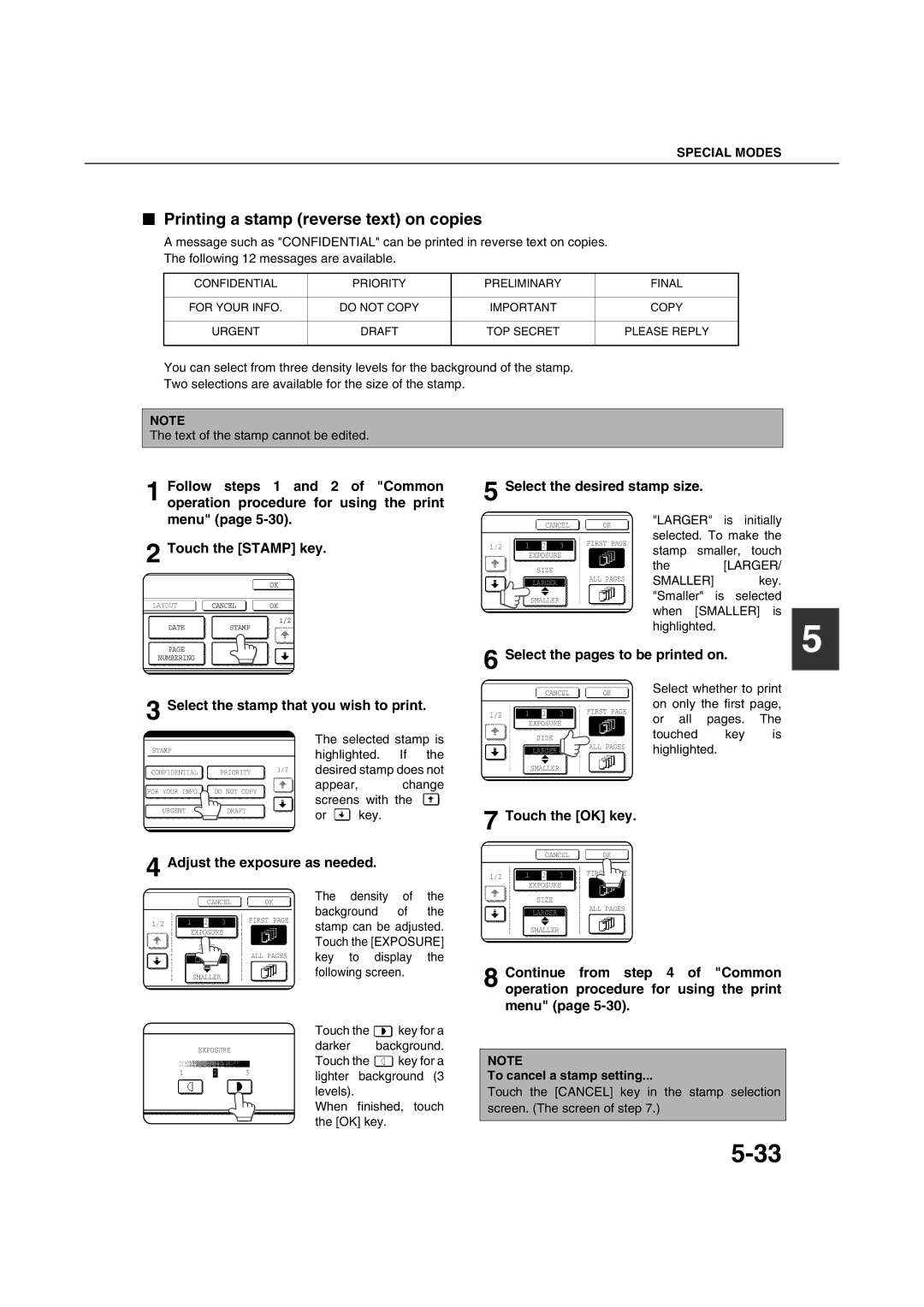 Sharp AR-M351U AR-M451U AR-M351N AR-M451N Printing a stamp reverse text on copies, Select the stamp that you wish to print 