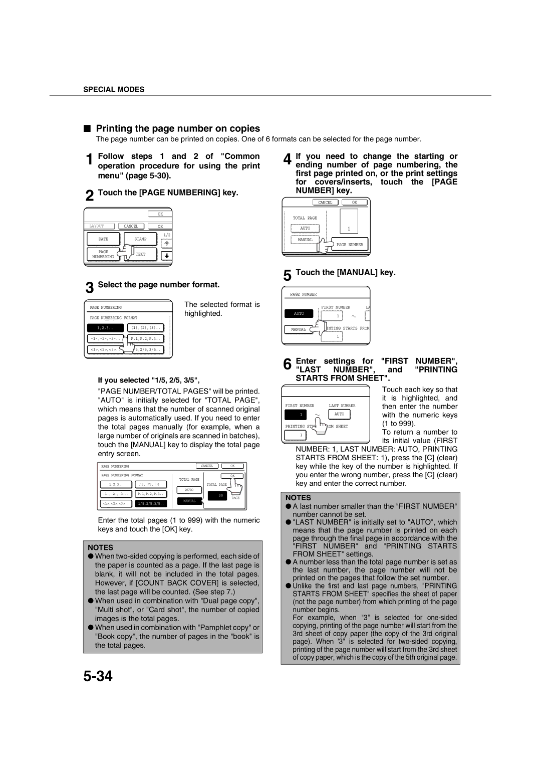 Sharp AR-M351U AR-M451U AR-M351N AR-M451N specifications Printing the page number on copies, Select the page number format 