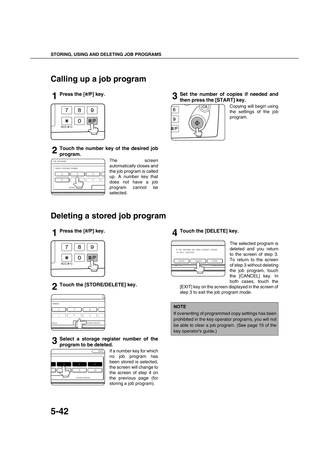 Sharp AR-M351U AR-M451U AR-M351N AR-M451N specifications Calling up a job program, Deleting a stored job program 