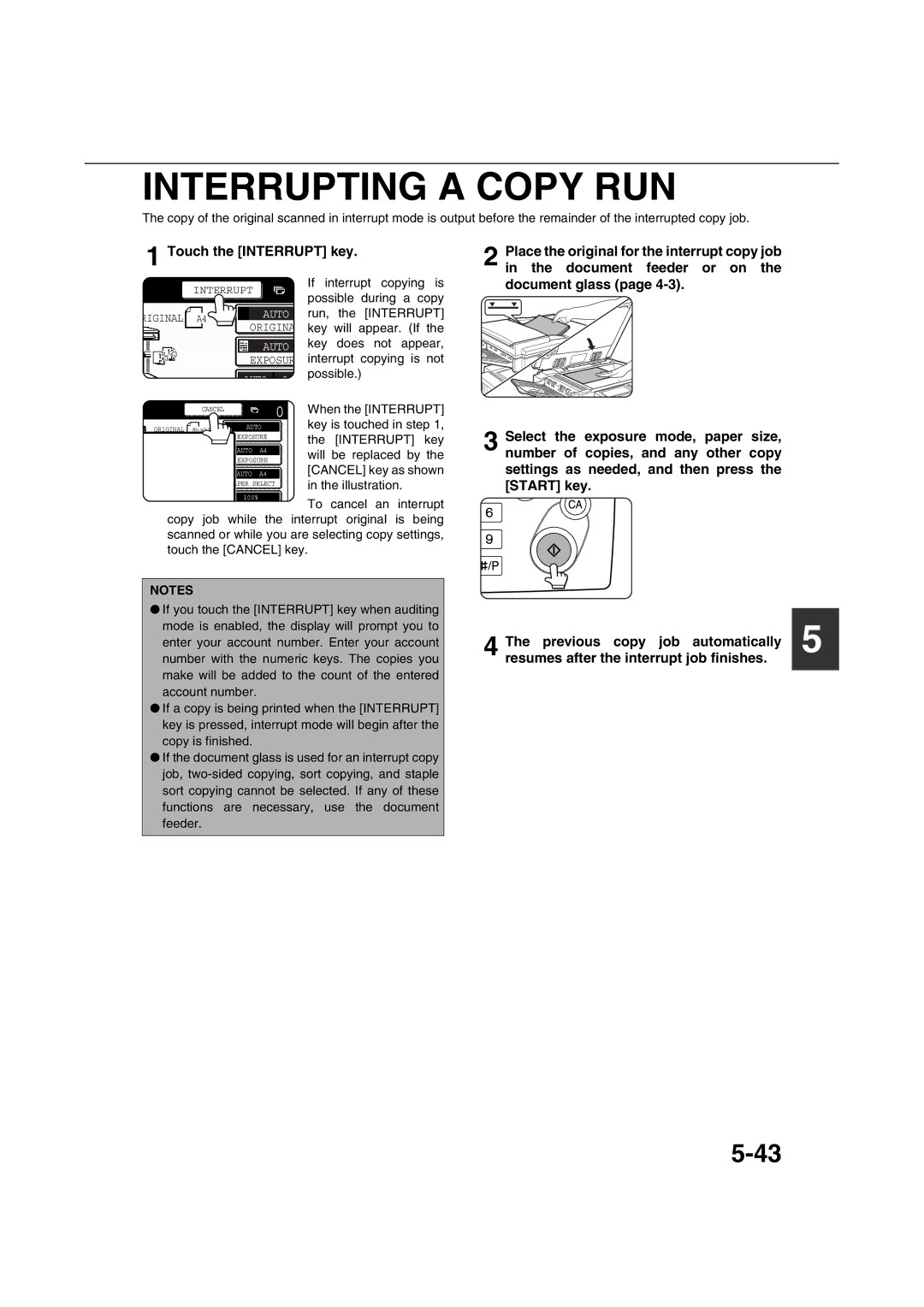 Sharp AR-M351U AR-M451U AR-M351N AR-M451N specifications Interrupting a Copy RUN, Document glass 