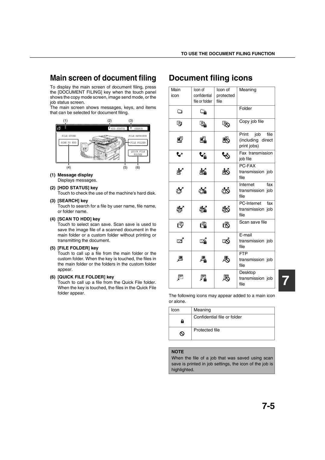 Sharp AR-M351U AR-M451U AR-M351N AR-M451N specifications Document filing icons 