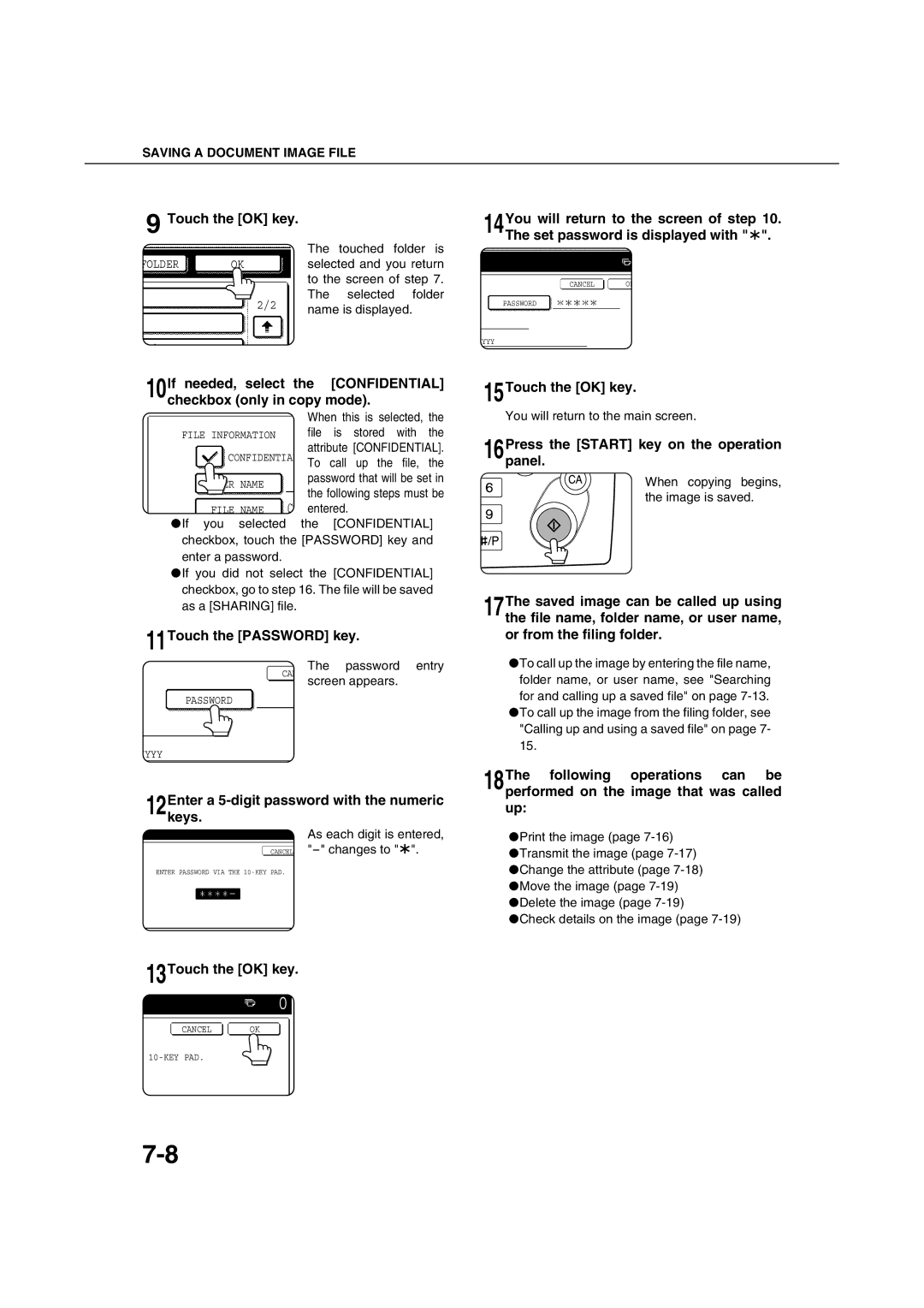 Sharp AR-M351U AR-M451U AR-M351N AR-M451N specifications 11Touch the Password key 15Touch the OK key, 13Touch the OK key 