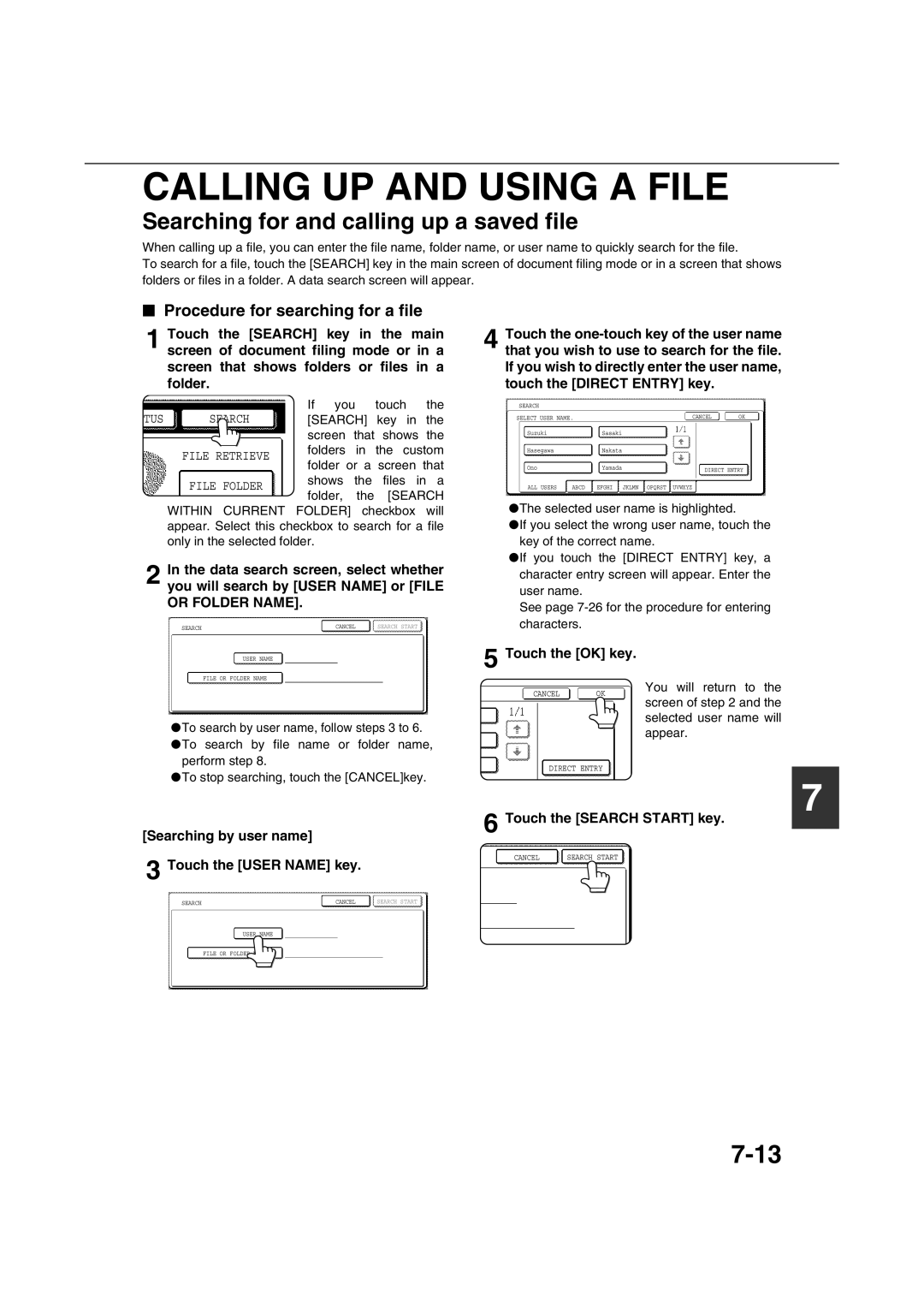 Sharp AR-M351U AR-M451U AR-M351N AR-M451N Calling UP and Using a File, Searching for and calling up a saved file 