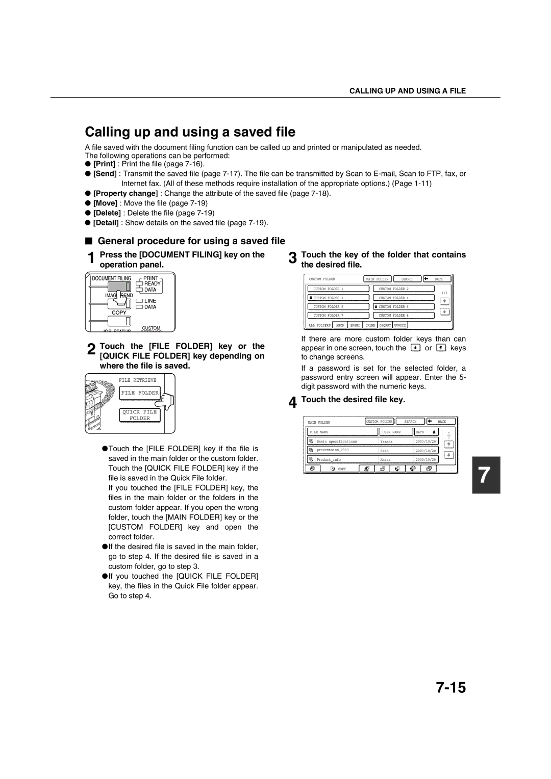 Sharp AR-M351U AR-M451U AR-M351N AR-M451N Calling up and using a saved file, General procedure for using a saved file 