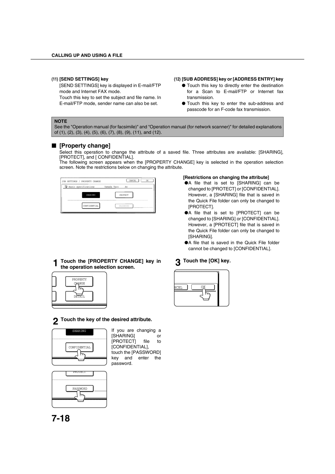 Sharp AR-M351U AR-M451U AR-M351N AR-M451N specifications Property change, Touch the key of the desired attribute 