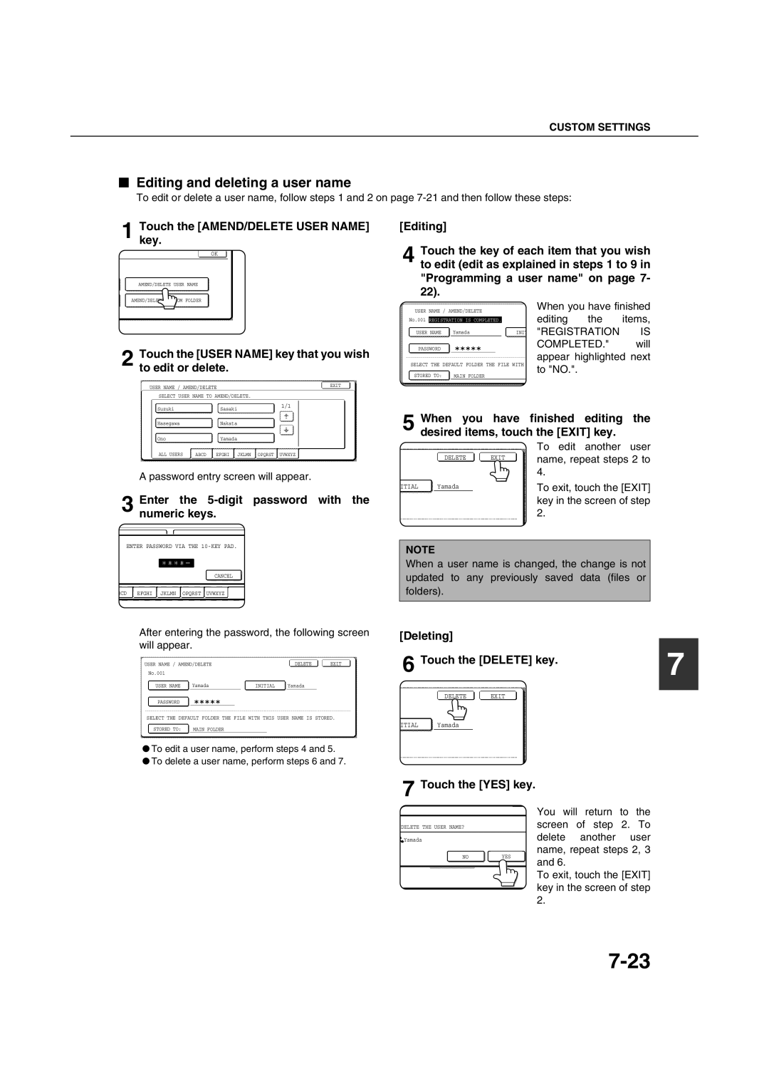 Sharp AR-M351U AR-M451U AR-M351N AR-M451N specifications Editing and deleting a user name 