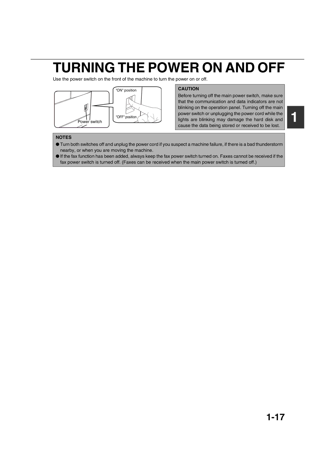 Sharp AR-M351U AR-M451U AR-M351N AR-M451N specifications Turning the Power on and OFF 