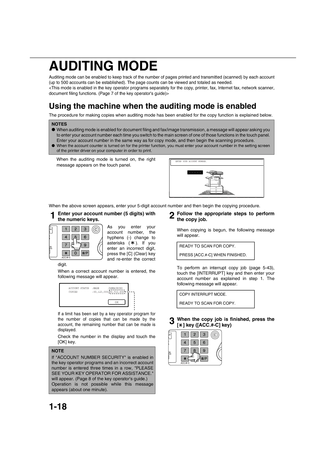 Sharp AR-M351U AR-M451U AR-M351N AR-M451N specifications Auditing Mode, Using the machine when the auditing mode is enabled 