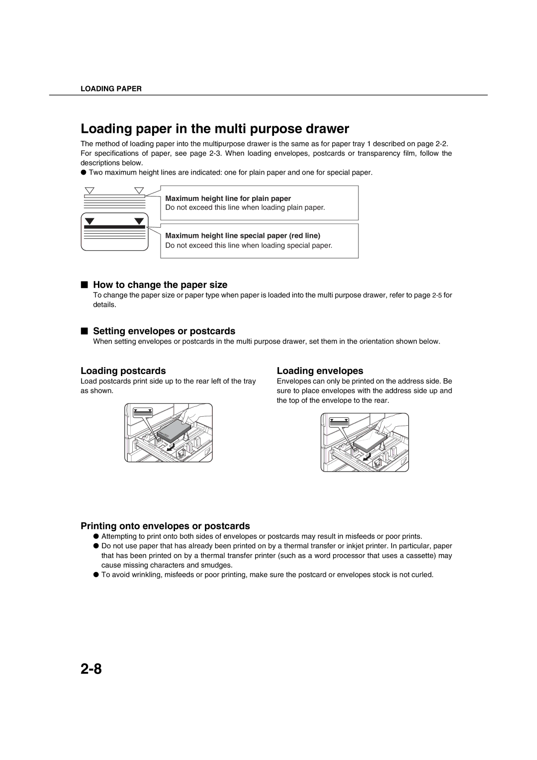 Sharp AR-M351U AR-M451U AR-M351N AR-M451N specifications Loading paper in the multi purpose drawer 