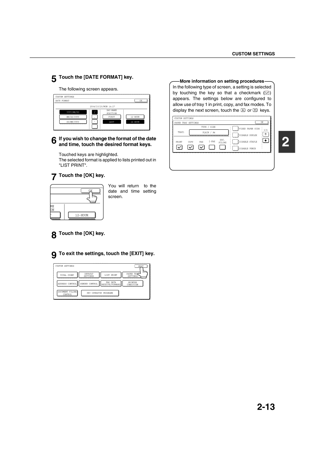 Sharp AR-M351U AR-M451U AR-M351N AR-M451N specifications Touch the Date Format key, Following screen appears 