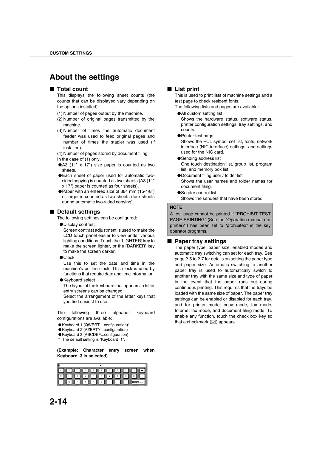 Sharp AR-M351U AR-M451U AR-M351N AR-M451N specifications About the settings, Total count, Default settings, List print 