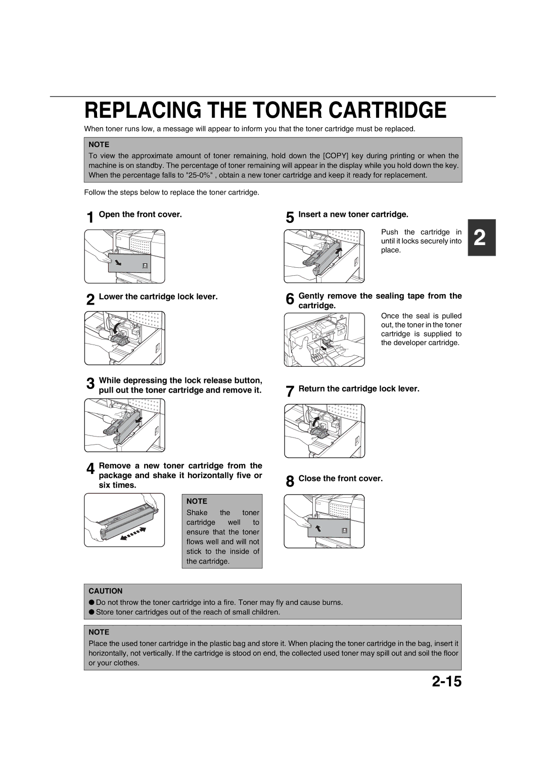 Sharp AR-M351U AR-M451U AR-M351N AR-M451N Replacing the Toner Cartridge, Gently remove the sealing tape from the cartridge 