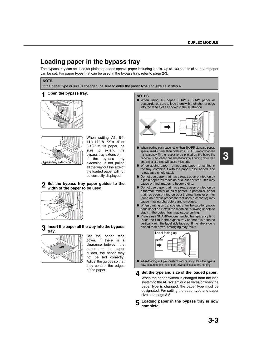 Sharp AR-M351U AR-M451U AR-M351N AR-M451N specifications Loading paper in the bypass tray, Open the bypass tray 