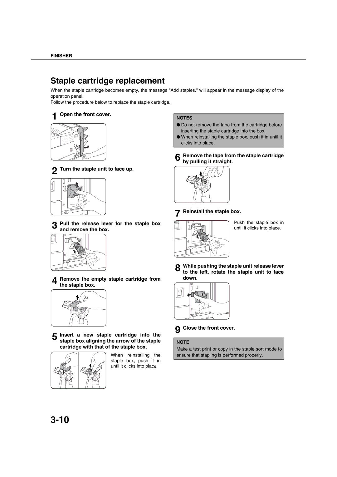 Sharp AR-M351U AR-M451U AR-M351N AR-M451N Staple cartridge replacement, Push the staple box in until it clicks into place 