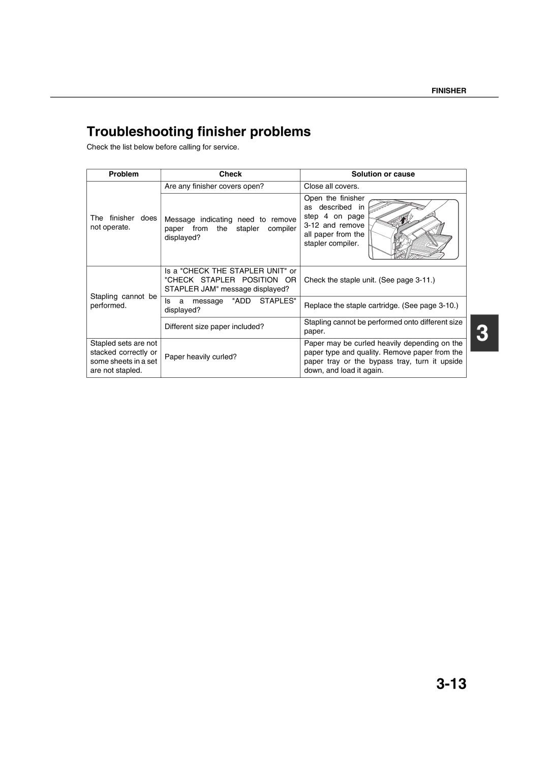 Sharp AR-M351U AR-M451U AR-M351N AR-M451N Troubleshooting finisher problems, Check Stapler Position or, Staples 