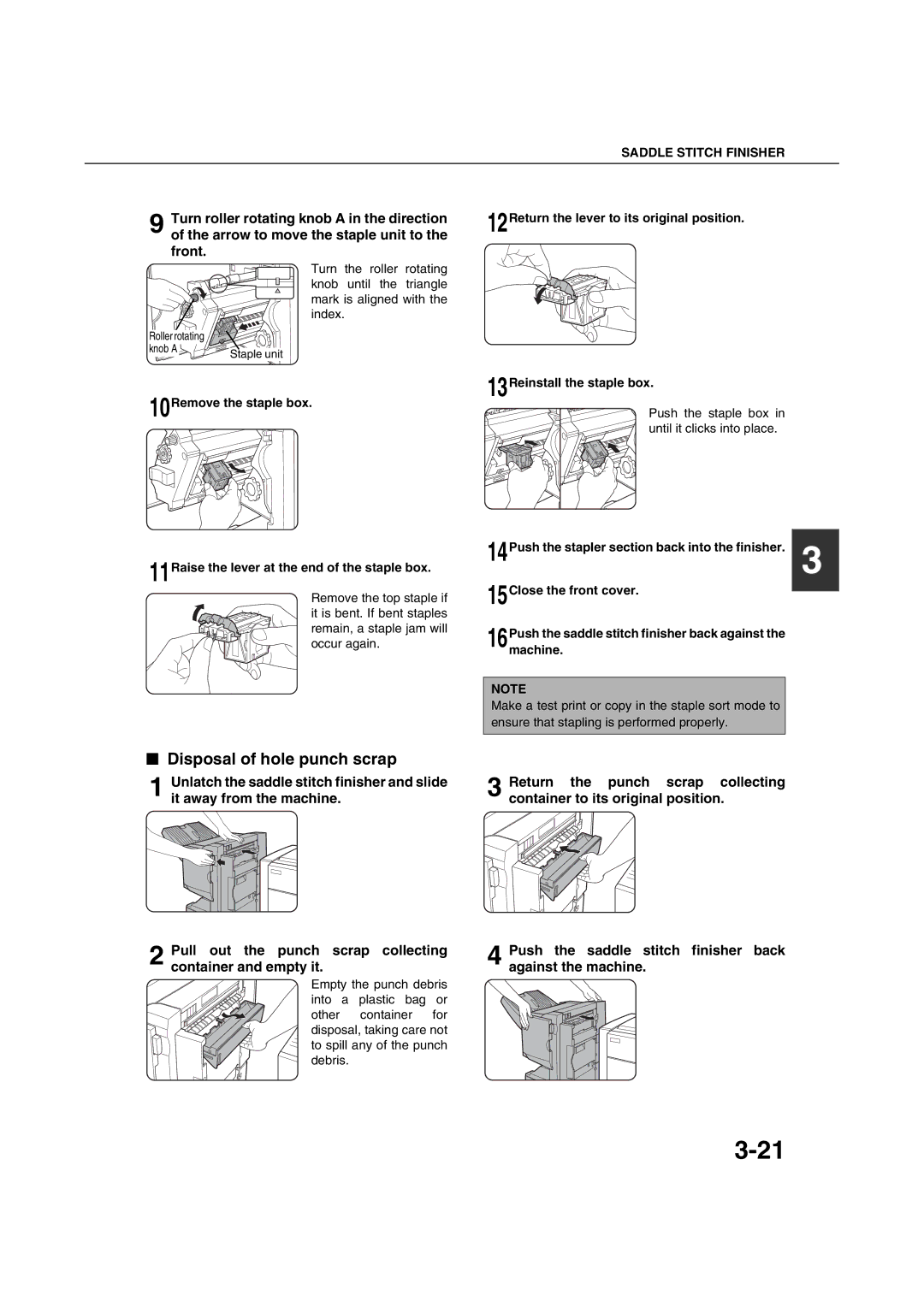 Sharp AR-M351U AR-M451U AR-M351N AR-M451N Disposal of hole punch scrap, Front, Arrow to move the staple unit to 