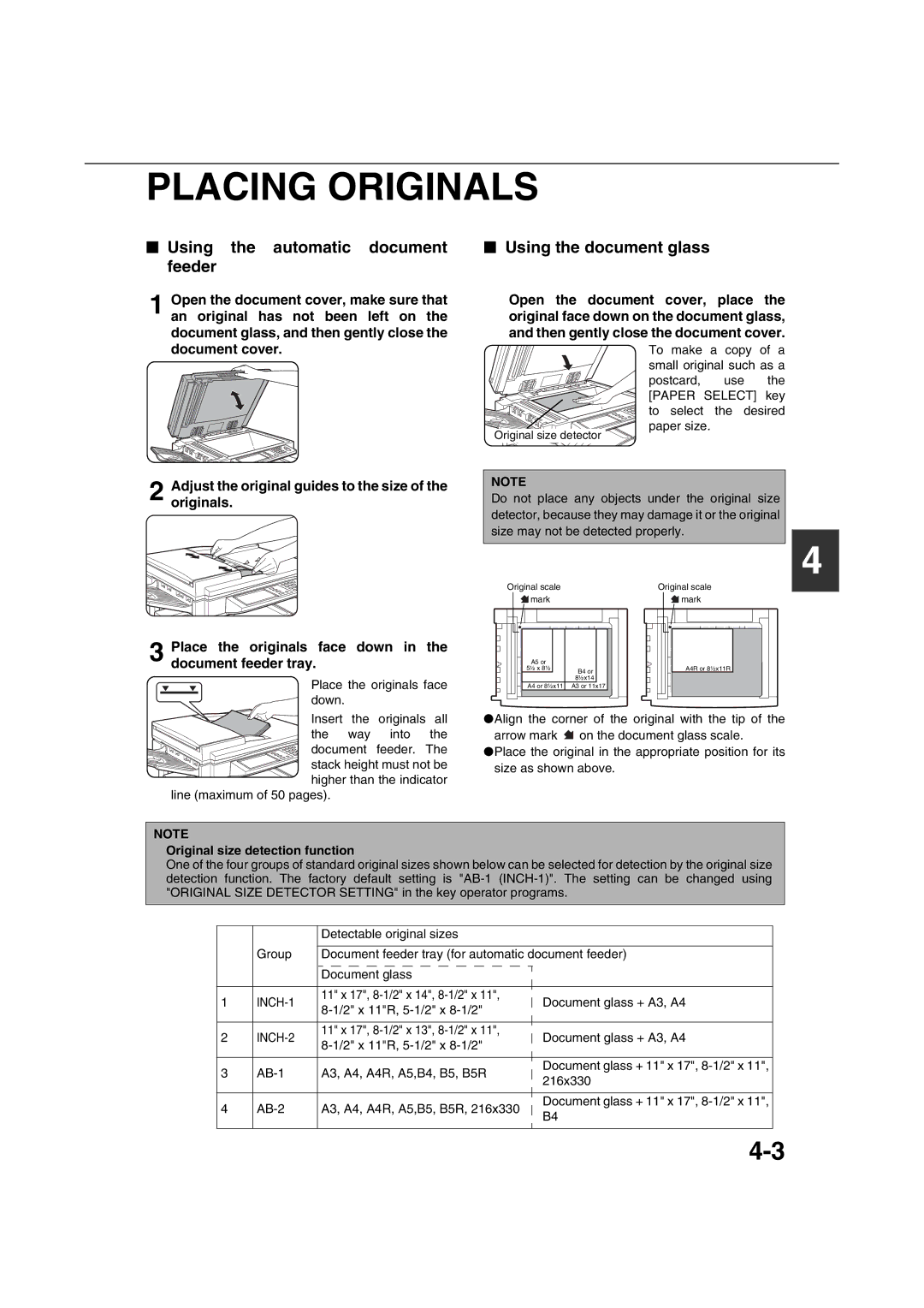 Sharp AR-M351U AR-M451U AR-M351N AR-M451N Placing Originals, Using the automatic document feeder, Using the document glass 