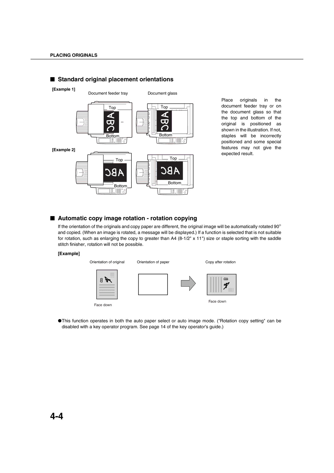 Sharp AR-M351U AR-M451U AR-M351N AR-M451N specifications Standard original placement orientations, Example 