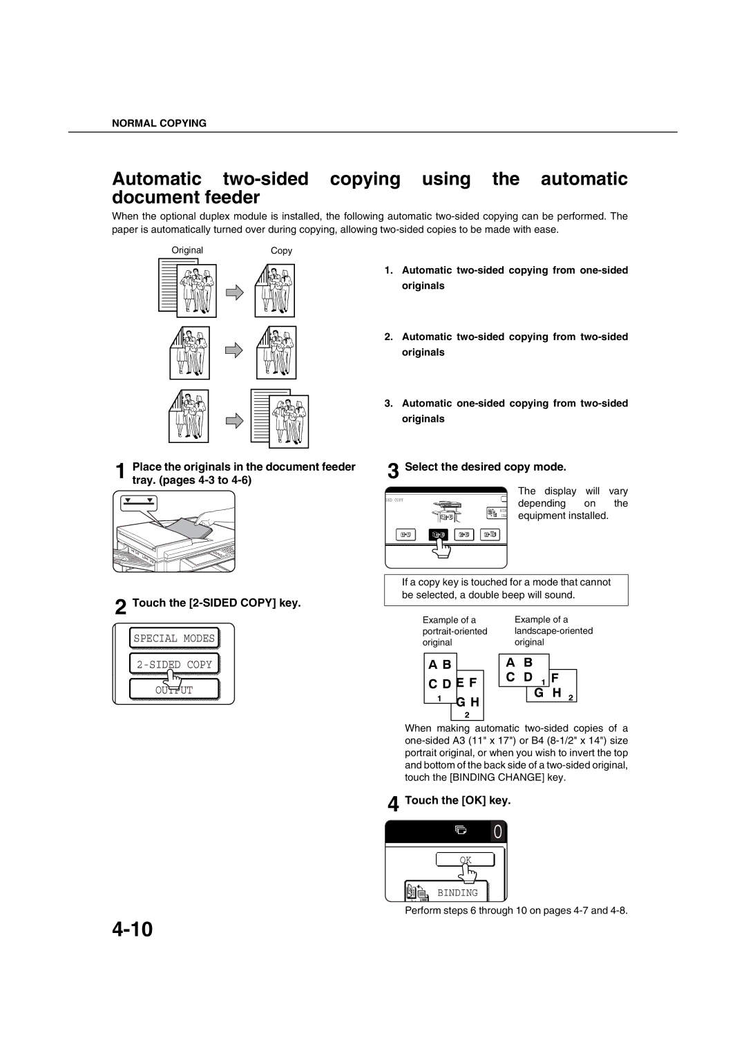 Sharp AR-M351U AR-M451U AR-M351N AR-M451N Select the desired copy mode, Display Will Vary, Depending, Equipment installed 