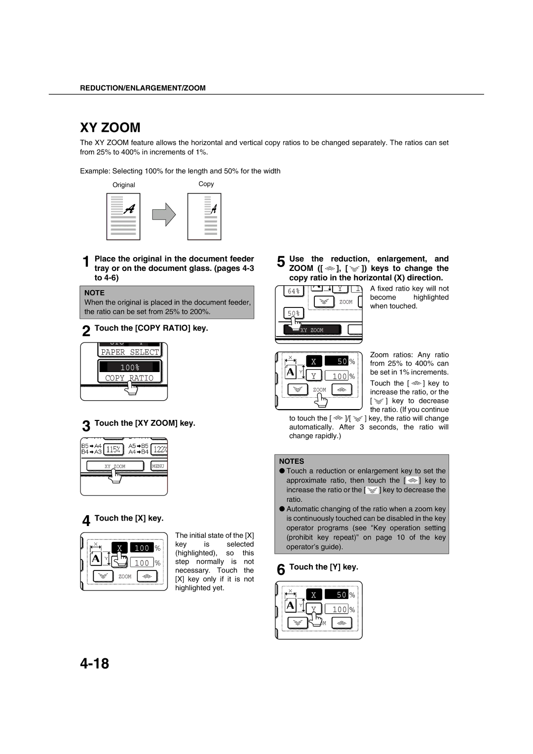 Sharp AR-M351U AR-M451U AR-M351N AR-M451N specifications Touch the XY Zoom key, Touch the X key, Touch the Y key 