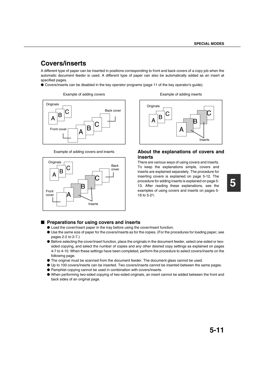 Sharp AR-M451N Covers/inserts, About the explanations of covers and inserts, Preparations for using covers and inserts 