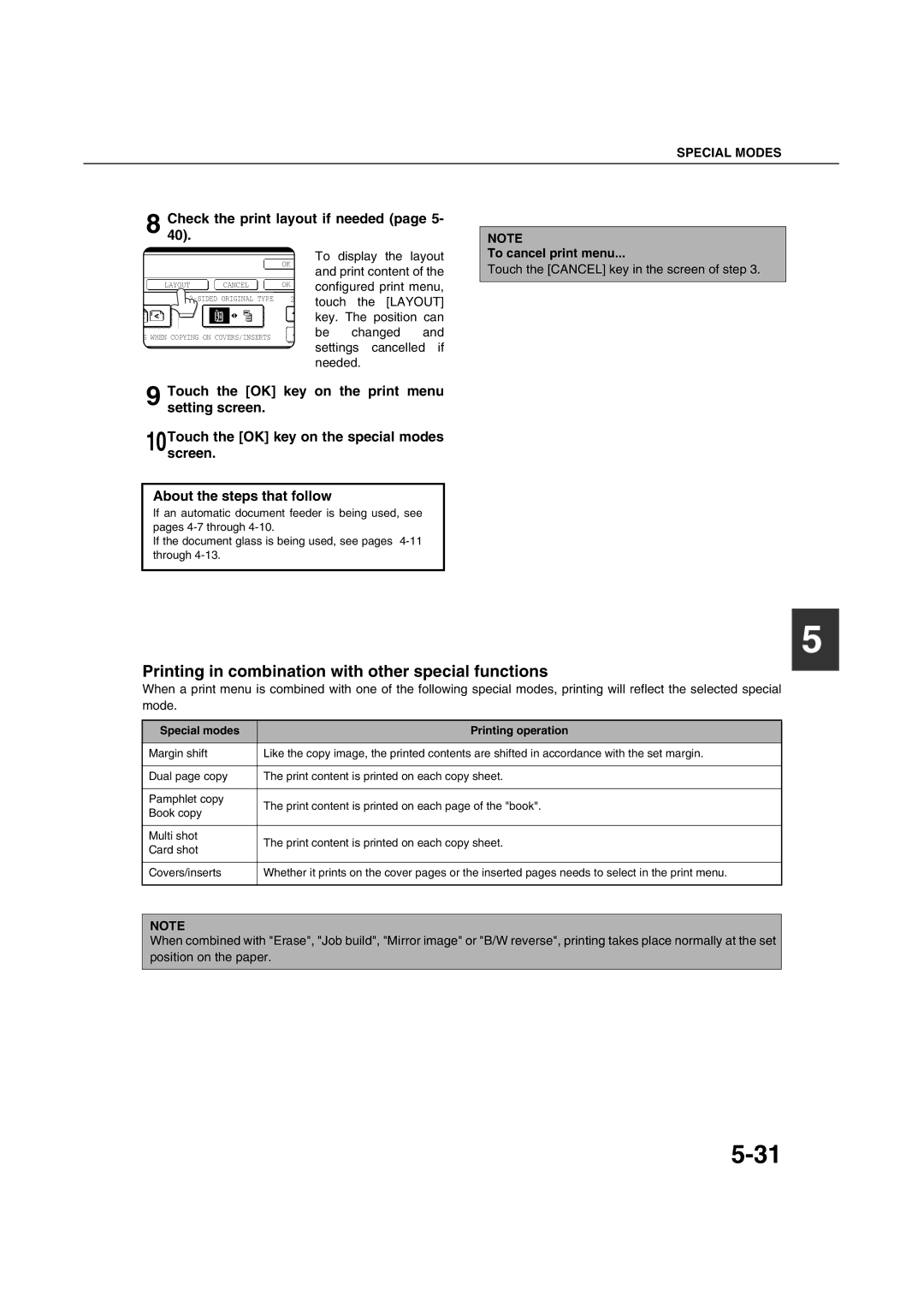 Sharp AR-M451N specifications Printing in combination with other special functions, Check the print layout if needed page 5 