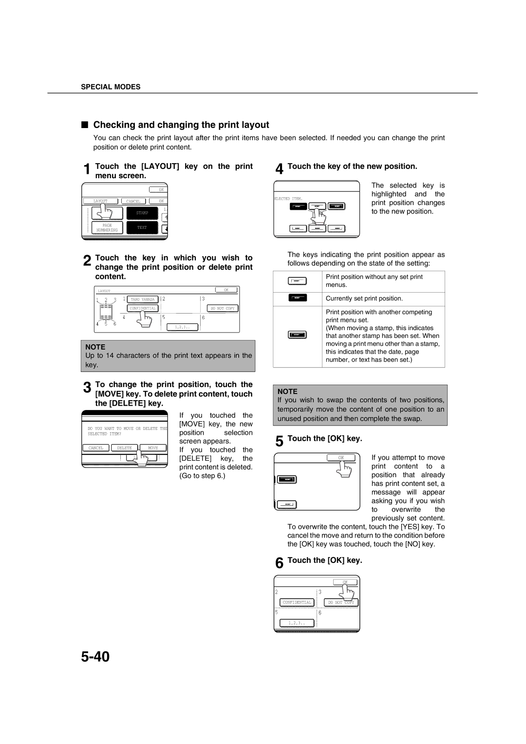 Sharp AR-M451N Checking and changing the print layout, Up to 14 characters of the print text appears in the key 