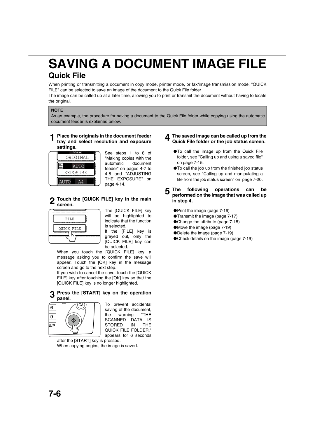 Sharp AR-M451N Saving a Document Image File, Touch the Quick File key in the main screen, Scanned Data is 