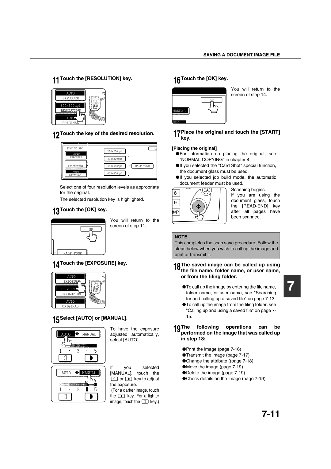 Sharp AR-M451N specifications 11Touch the Resolution key, 12Touch the key of the desired resolution, 16Touch the OK key 