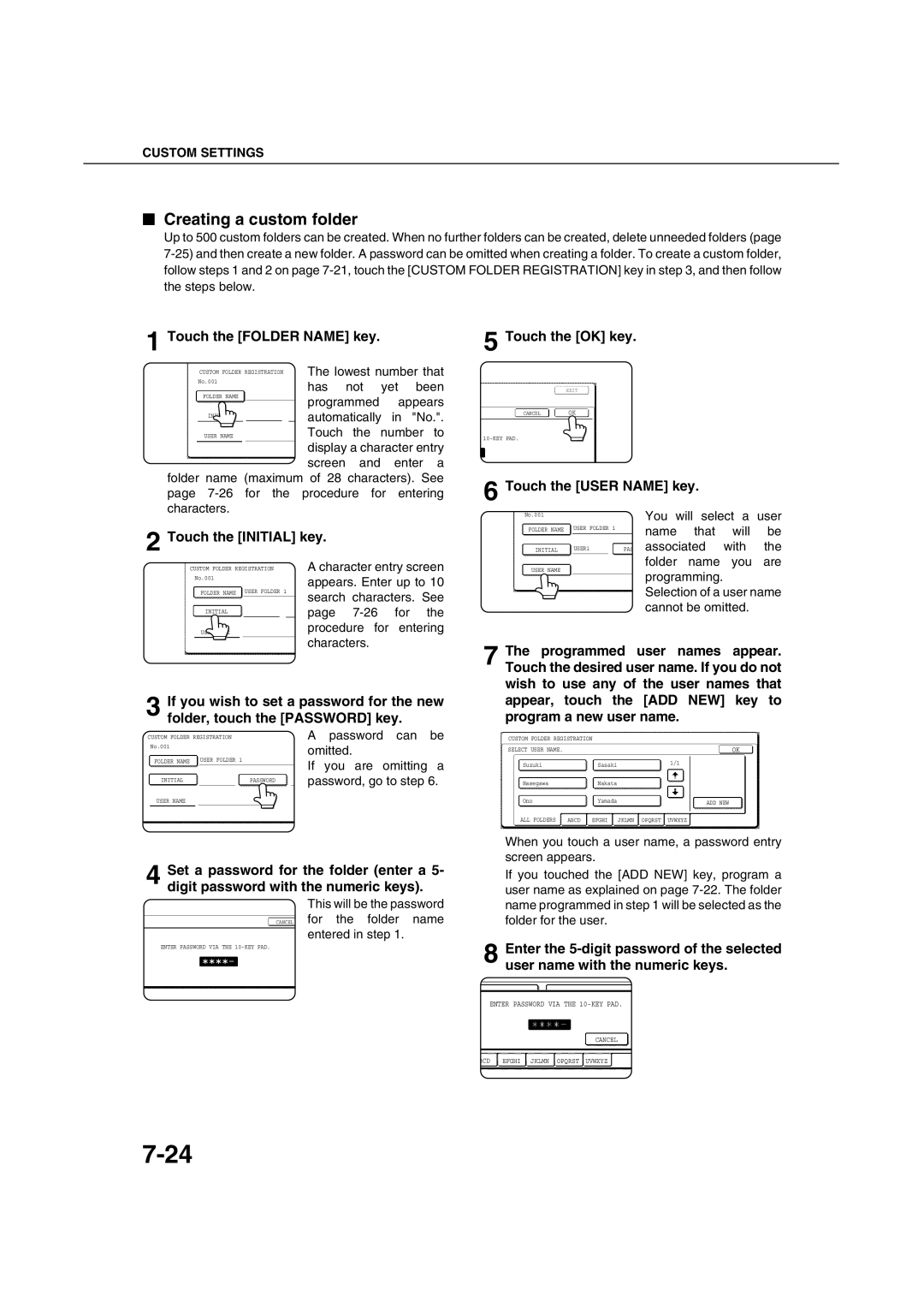 Sharp AR-M451N specifications Creating a custom folder, Touch the Folder Name key 