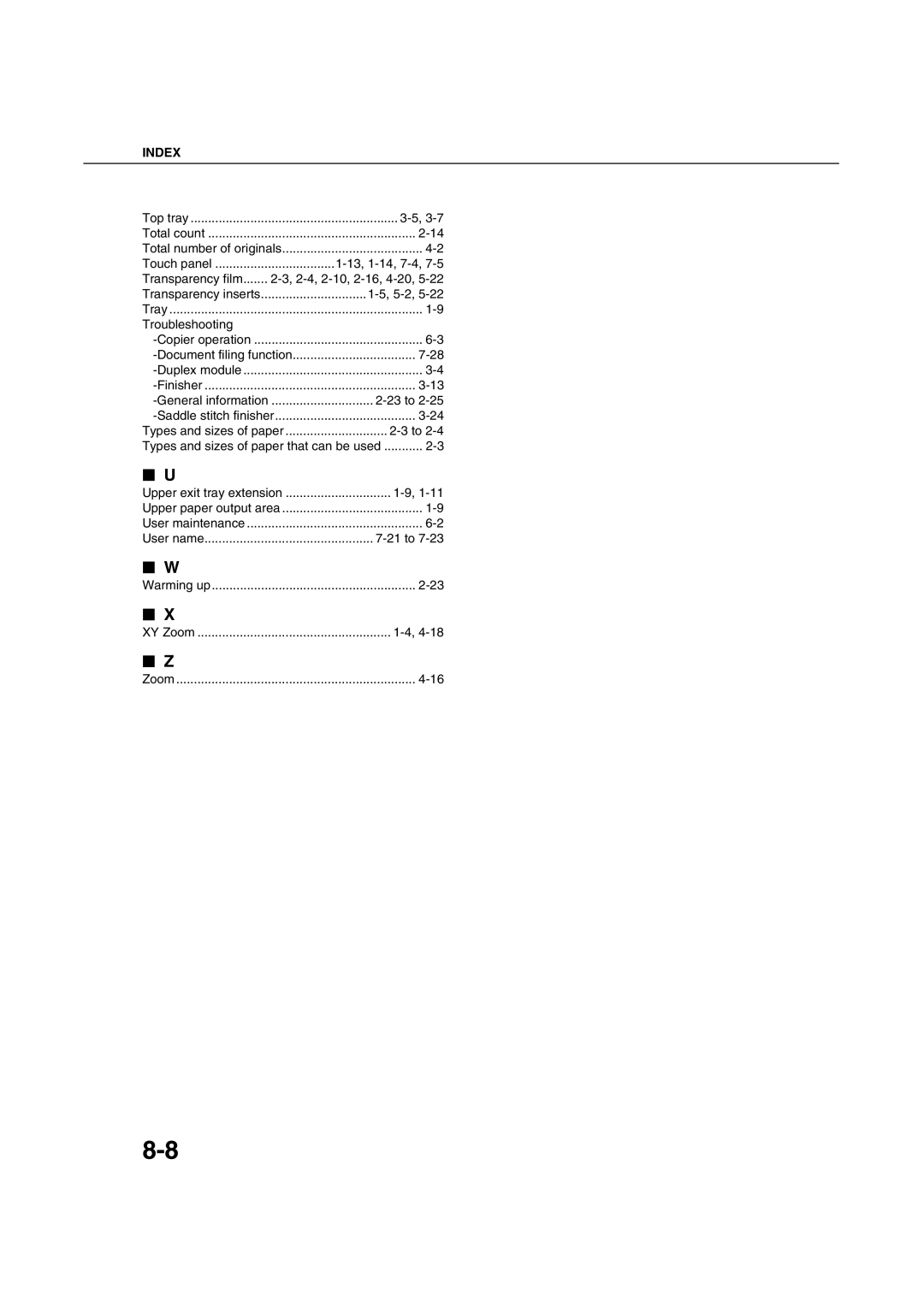 Sharp AR-M451N 13, 1-14, 7-4, Transparency film 2-4, 2-10, 2-16, 4-20, Troubleshooting, General information 23 to, 21 to 