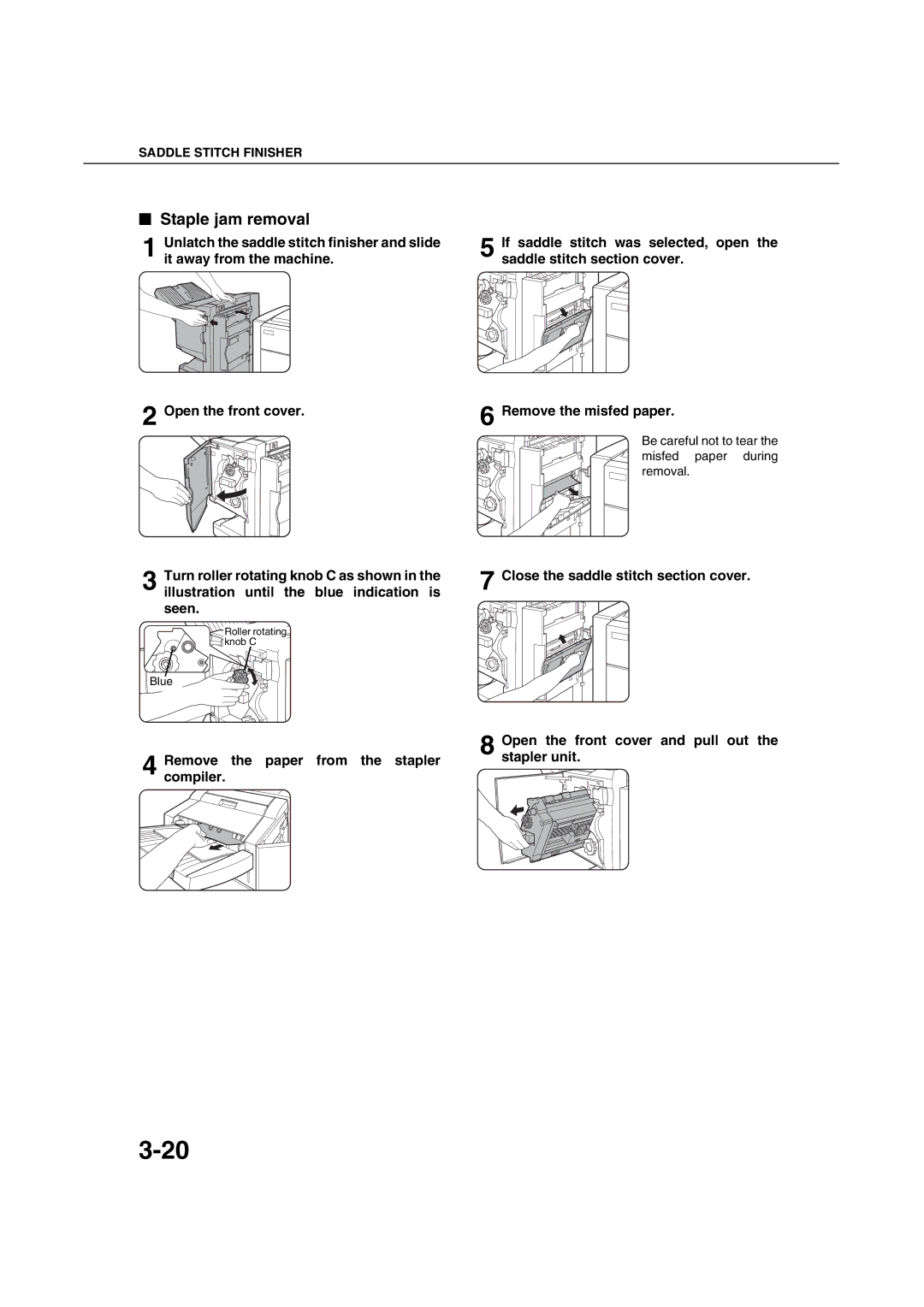 Sharp AR-M451N specifications Staple jam removal, Be careful not to tear the misfed paper during removal 