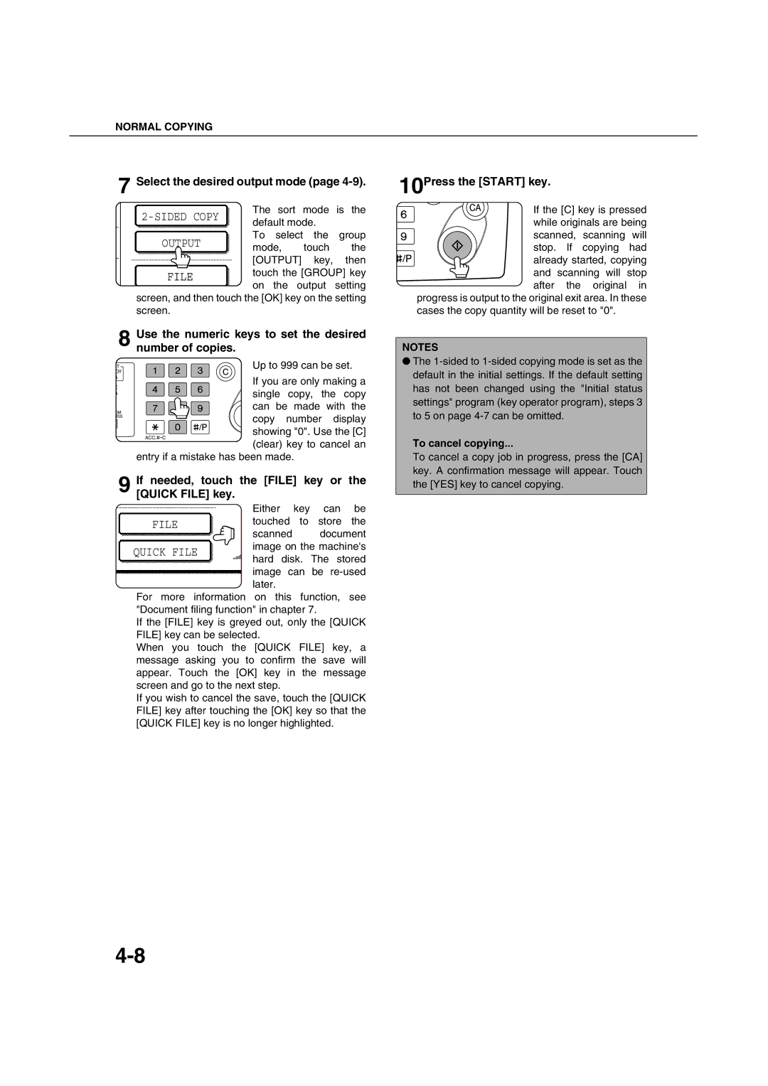 Sharp AR-M451N Select the desired output mode, Use the numeric keys to set the desired number of copies, To cancel copying 