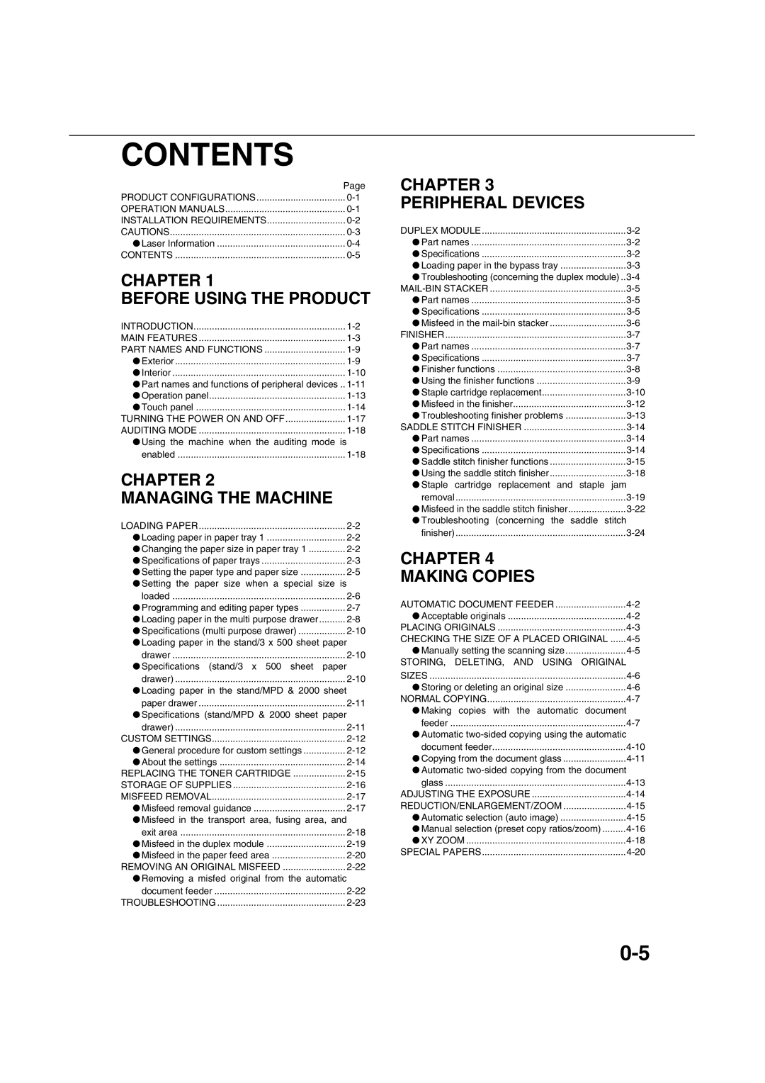 Sharp AR-M451N specifications Contents 