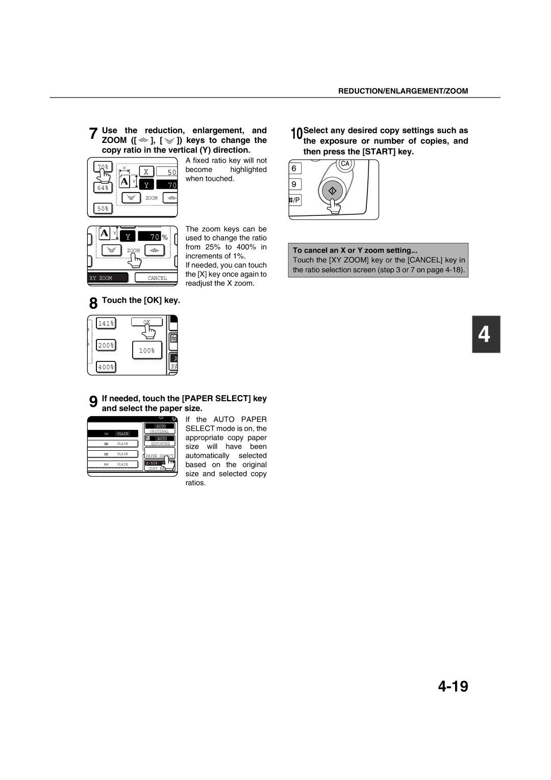 Sharp AR-M451N specifications To cancel an X or Y zoom setting 