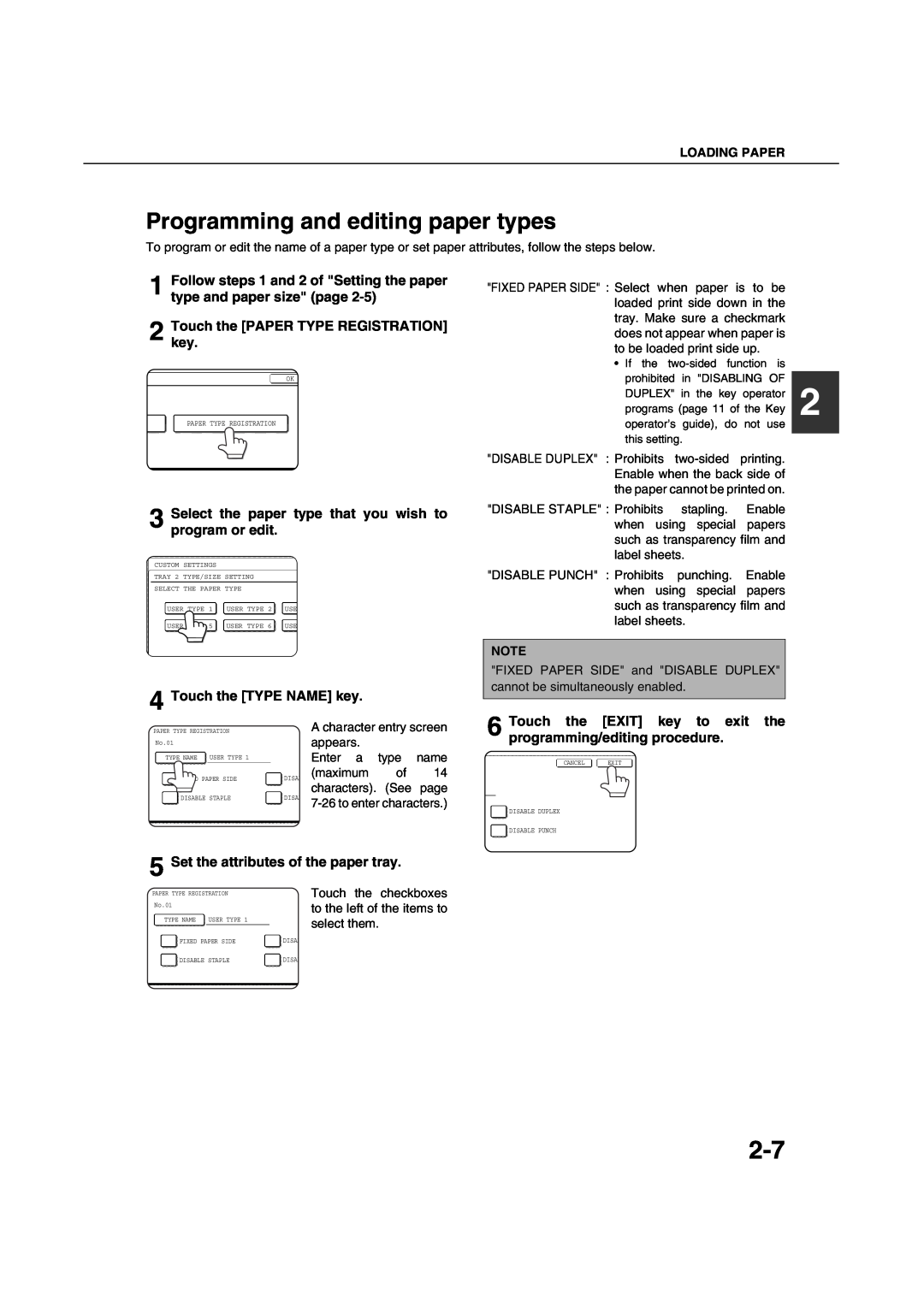 Sharp AR-M451N Programming and editing paper types, Follow steps 1 and 2 of Setting the paper type and paper size page 