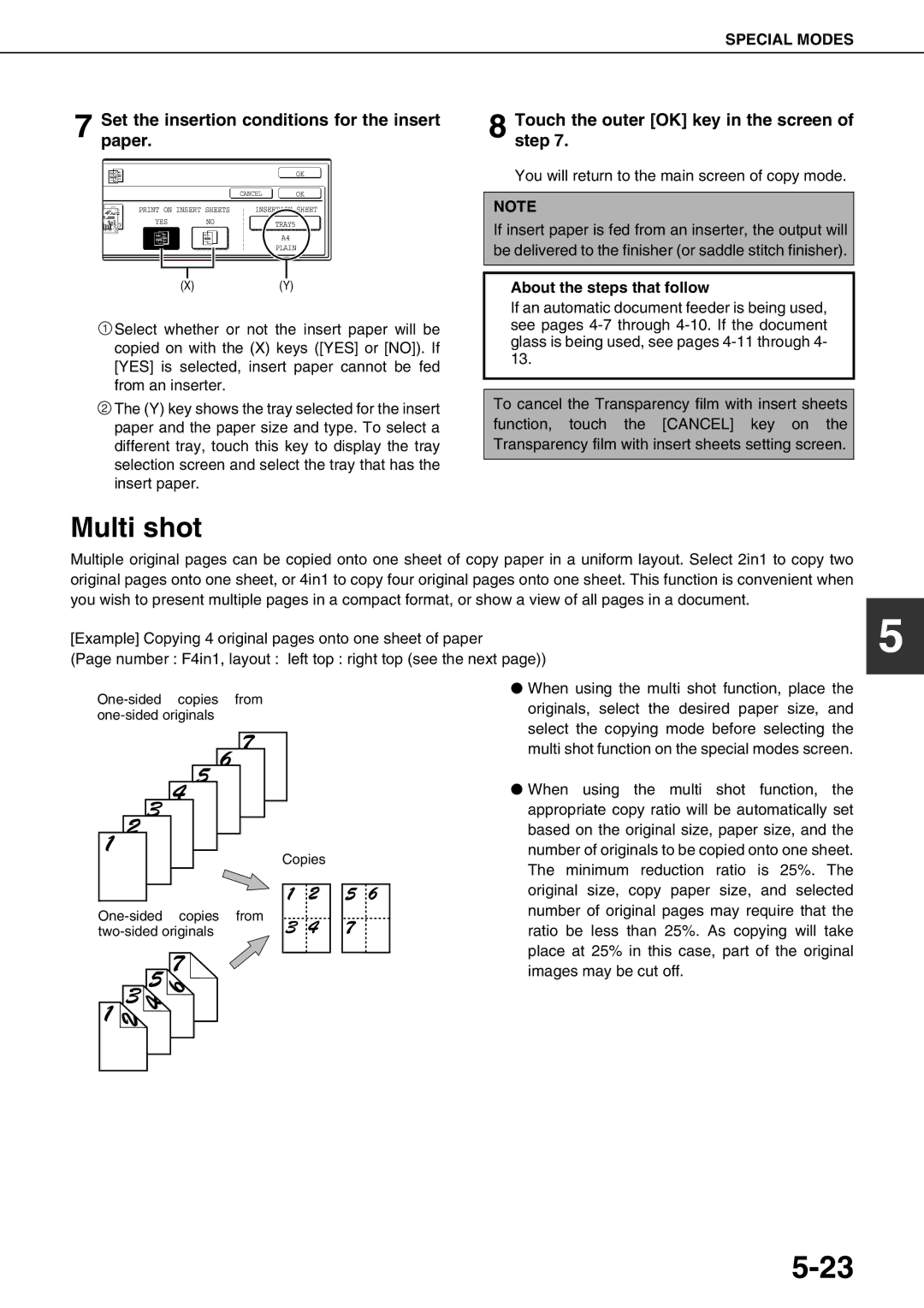 Sharp AR-M620U Multi shot, Set the insertion conditions for the insert paper, Touch the outer OK key in the screen of step 