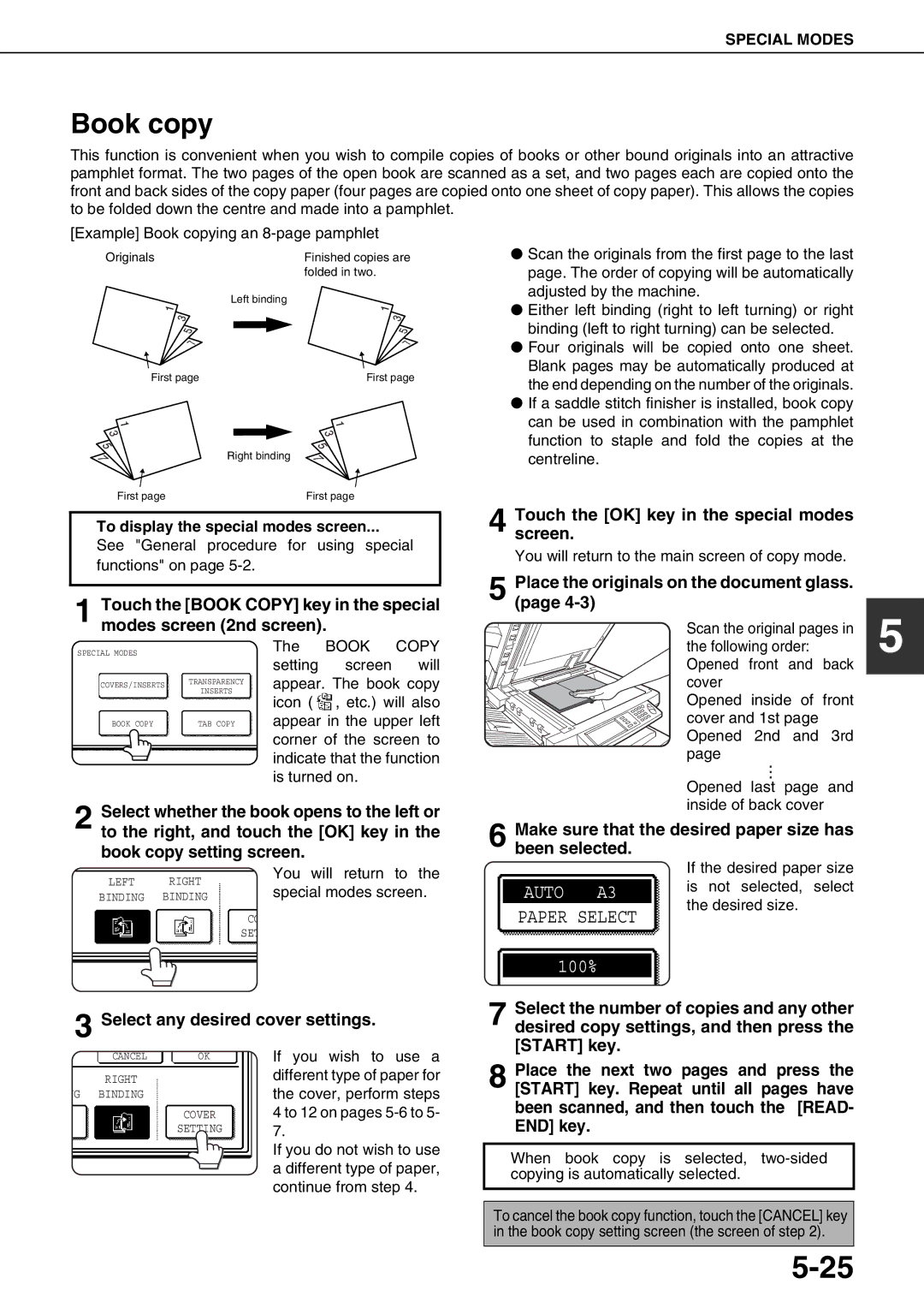 Sharp AR-M550N, AR-M700U, AR-M620N, AR-M700N Book copy, Scan the original pages, You will return to, Special modes screen 