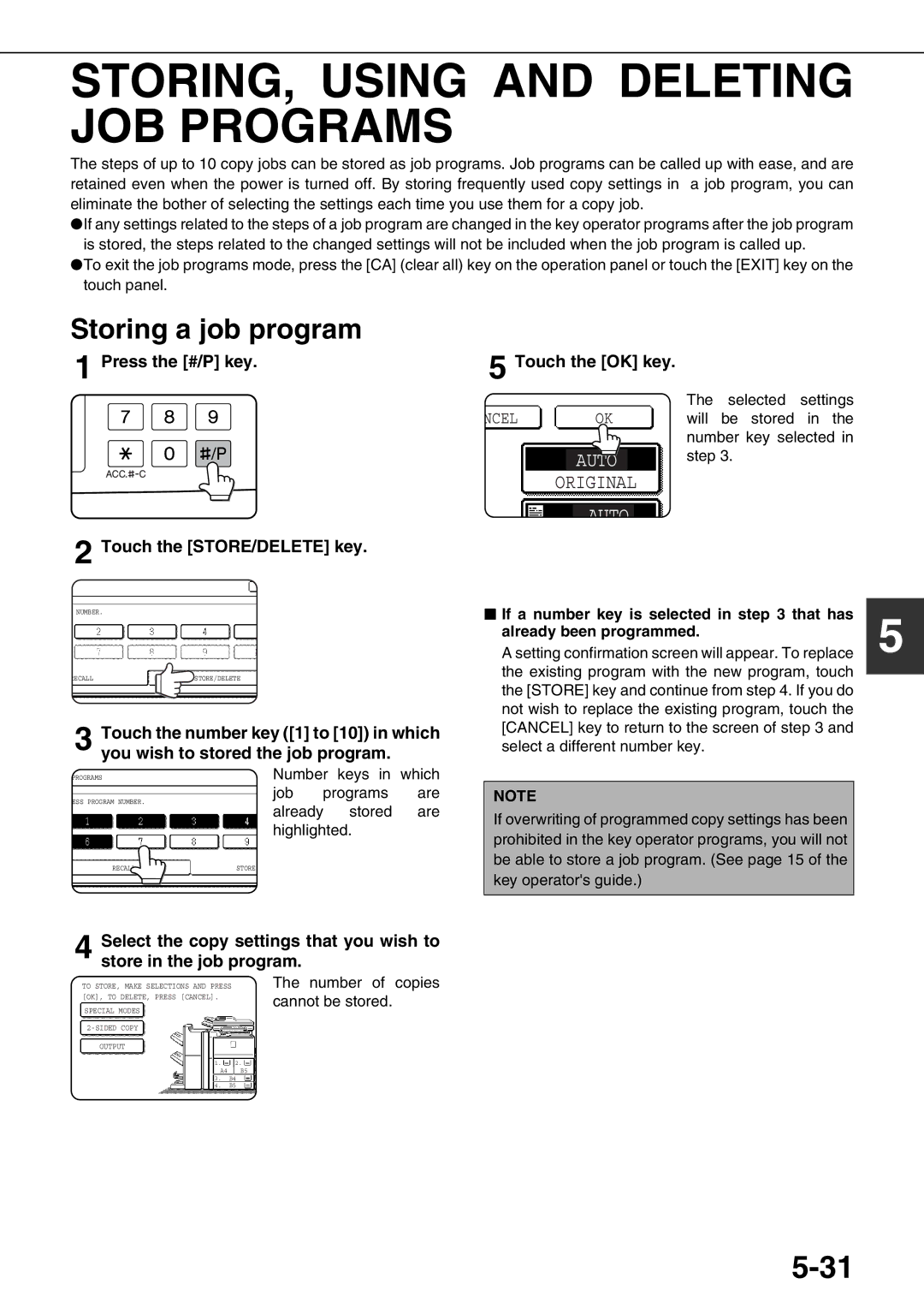 Sharp AR-M550N, AR-M700U, AR-M620N STORING, Using and Deleting JOB Programs, Storing a job program, Number Keys Which 