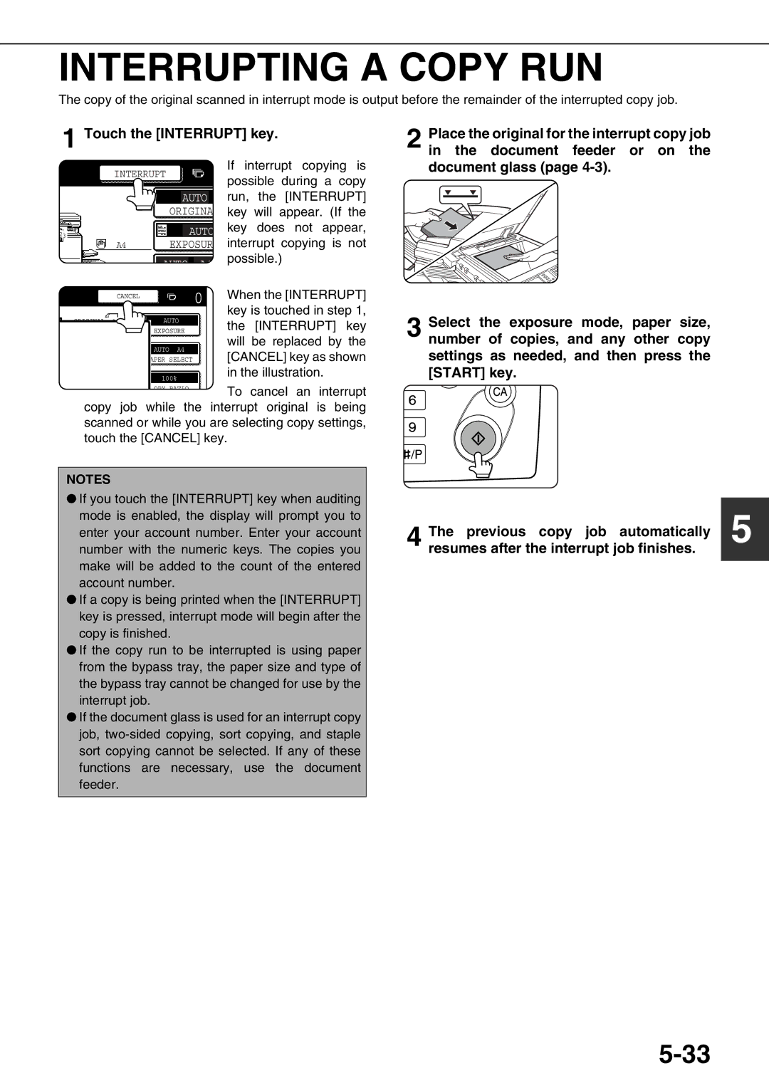 Sharp AR-M700N, AR-M700U, AR-M550N, AR-M620N, AR-M550U, AR-M620U specifications Interrupting a Copy RUN, Document glass 