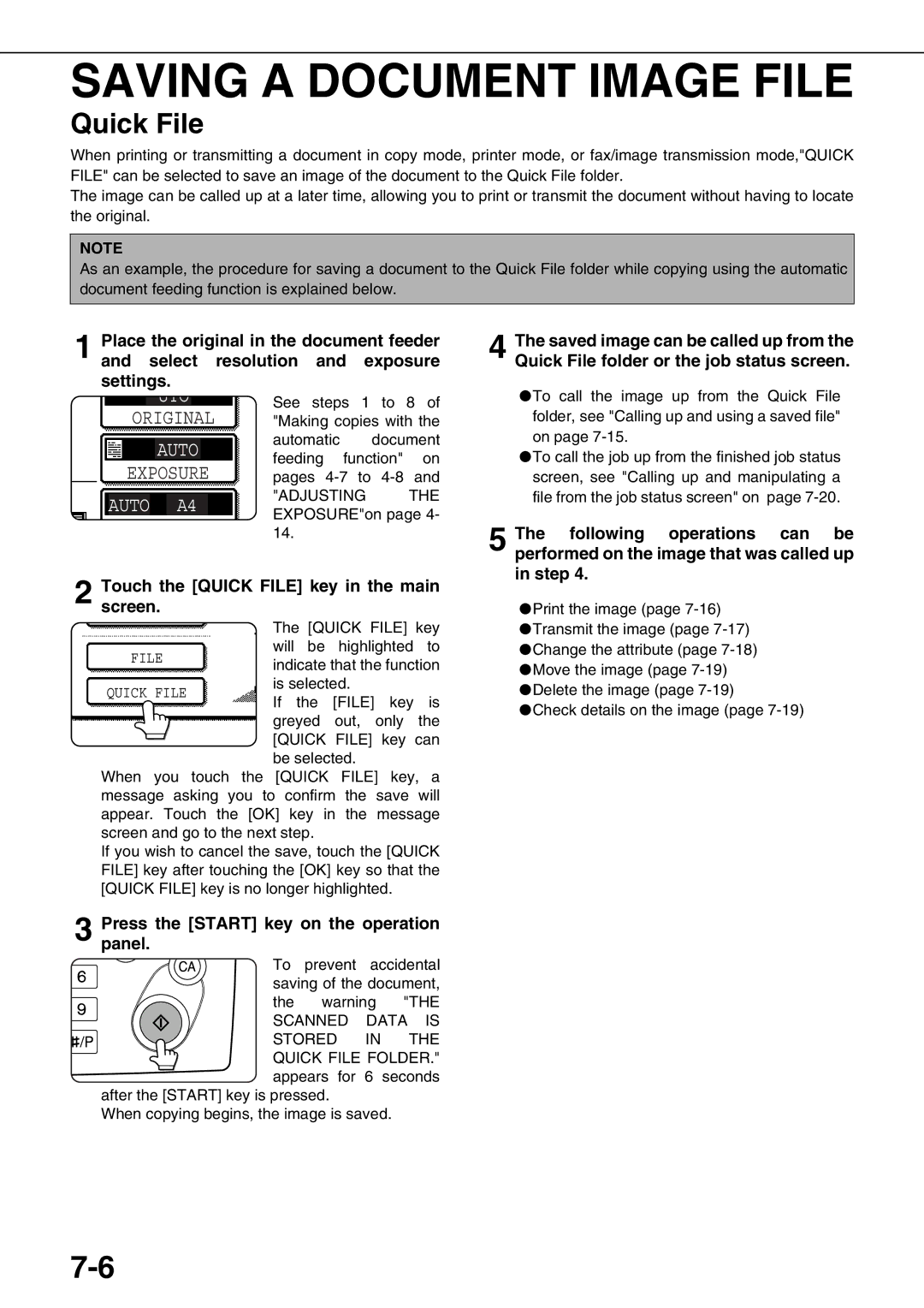 Sharp AR-M620N Saving a Document Image File, Quick File, Presspanel. the Start key on the operation, Scanned Data is 