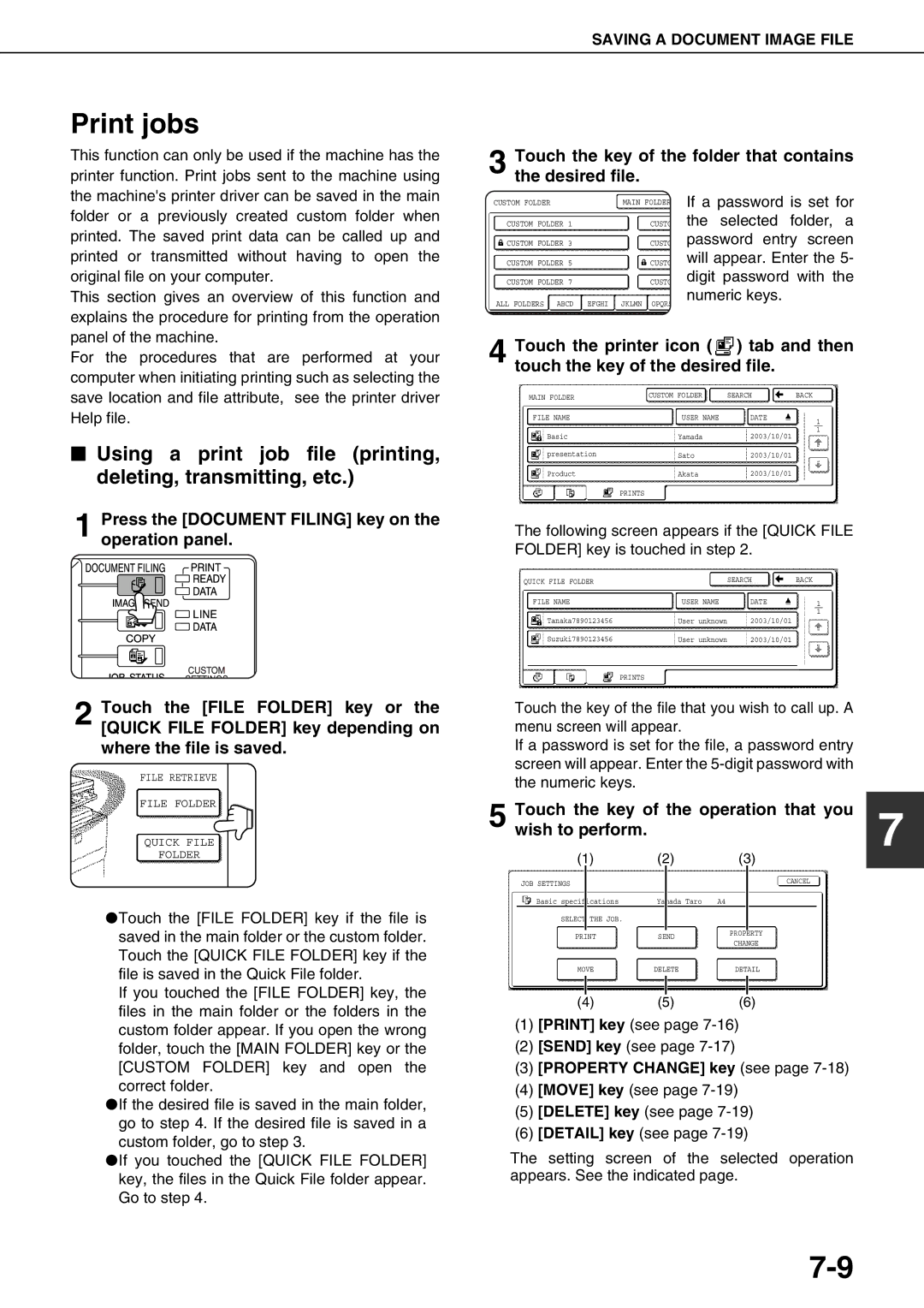 Sharp AR-M620U, AR-M700U Print jobs, Touch the key of the folder that contains the desired file, Property Change key see 