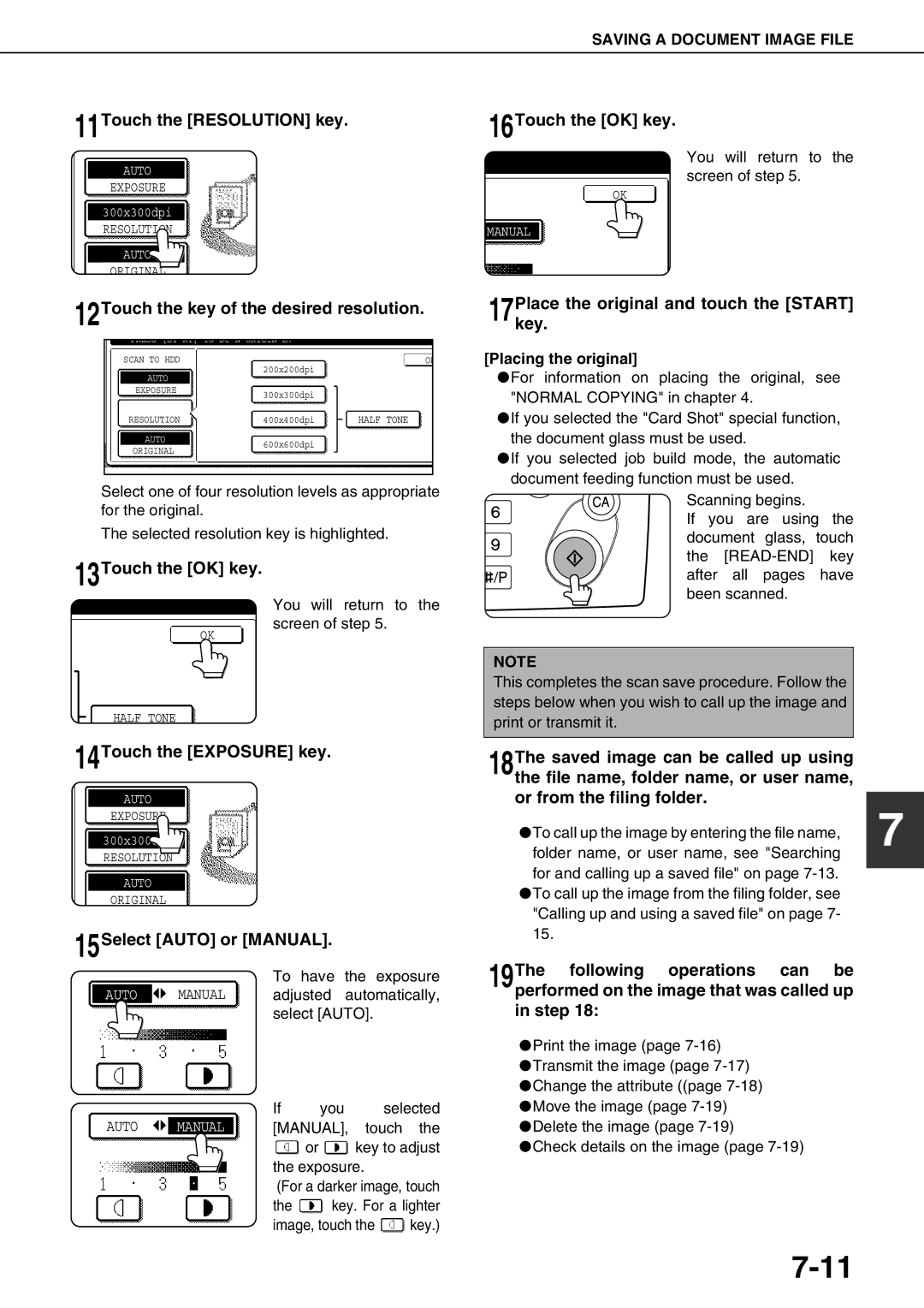 Sharp AR-M550N, AR-M700U 11Touch the Resolution key, 12Touch the key of the desired resolution, 16Touch the OK key 