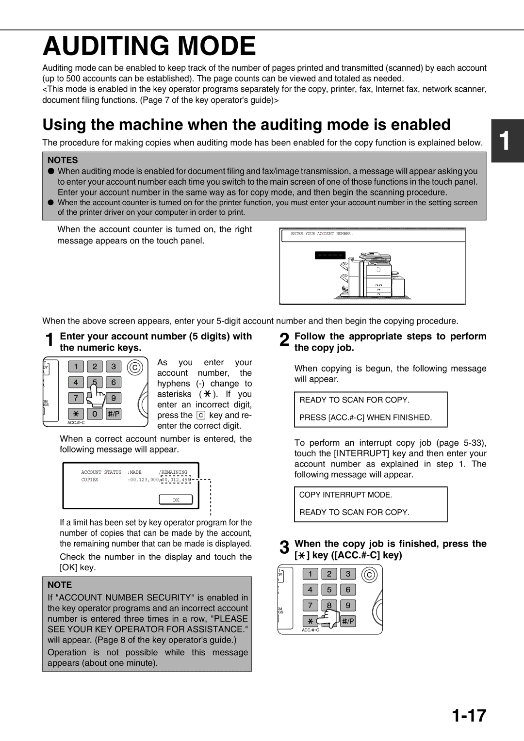 Sharp AR-M700N, AR-M700U, AR-M550N, AR-M620N, AR-M550U Auditing Mode, Using the machine when the auditing mode is enabled 